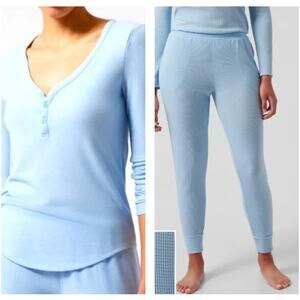 Athleta Size XL Wind Down Pajama Set Light Blue Waffle Knit Thermal